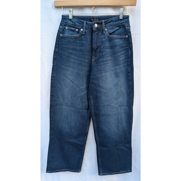 Free Assembly Womens Super High Rise Wide Leg Crop Jeans Sz 4 Straight Dark Wash - Picture 2 of 8